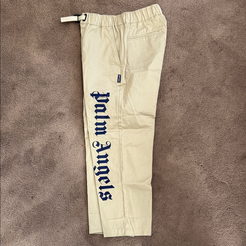 Kids Palm Angels Beige Joggers with Navy Logo NWOT